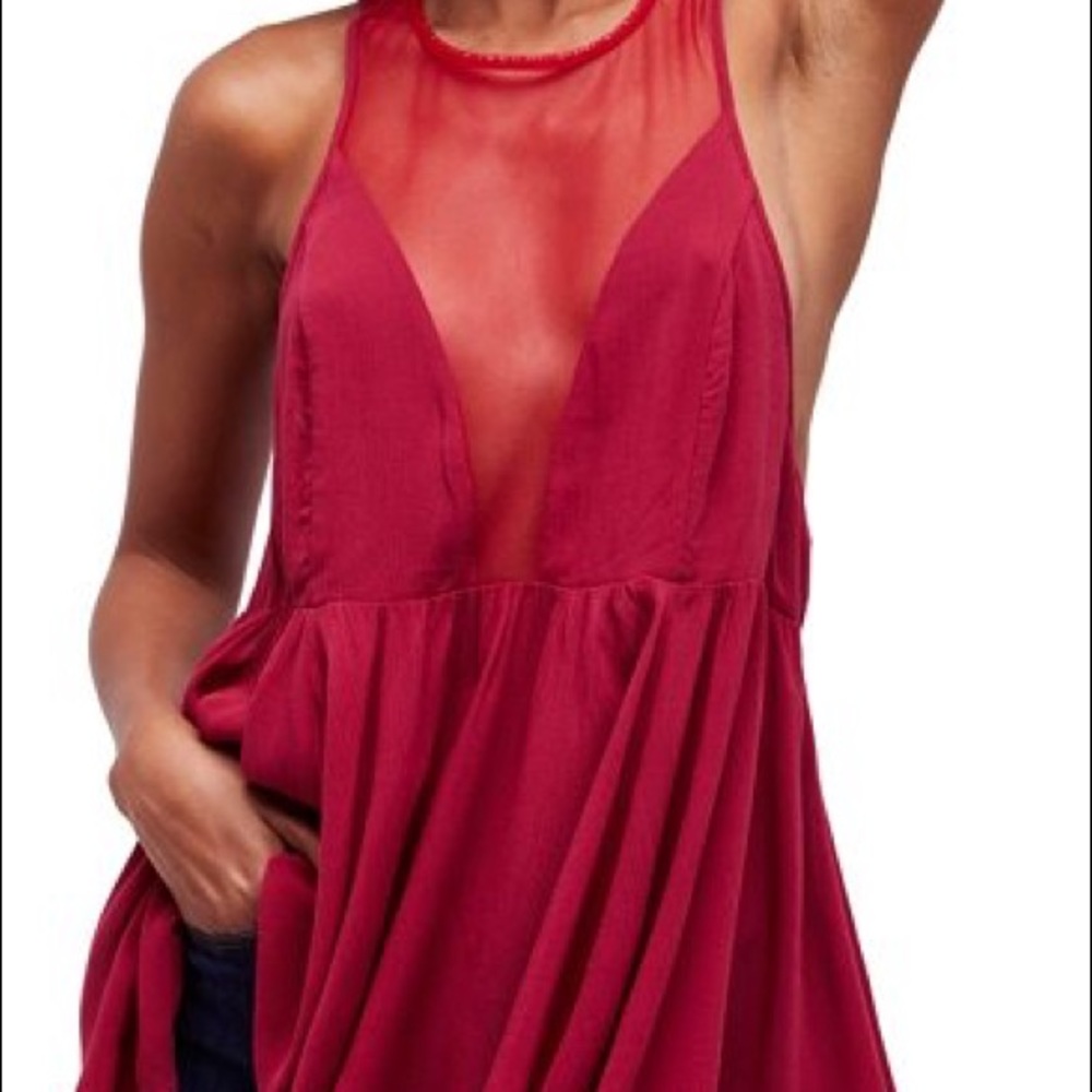 Fee people peplum mesh tank